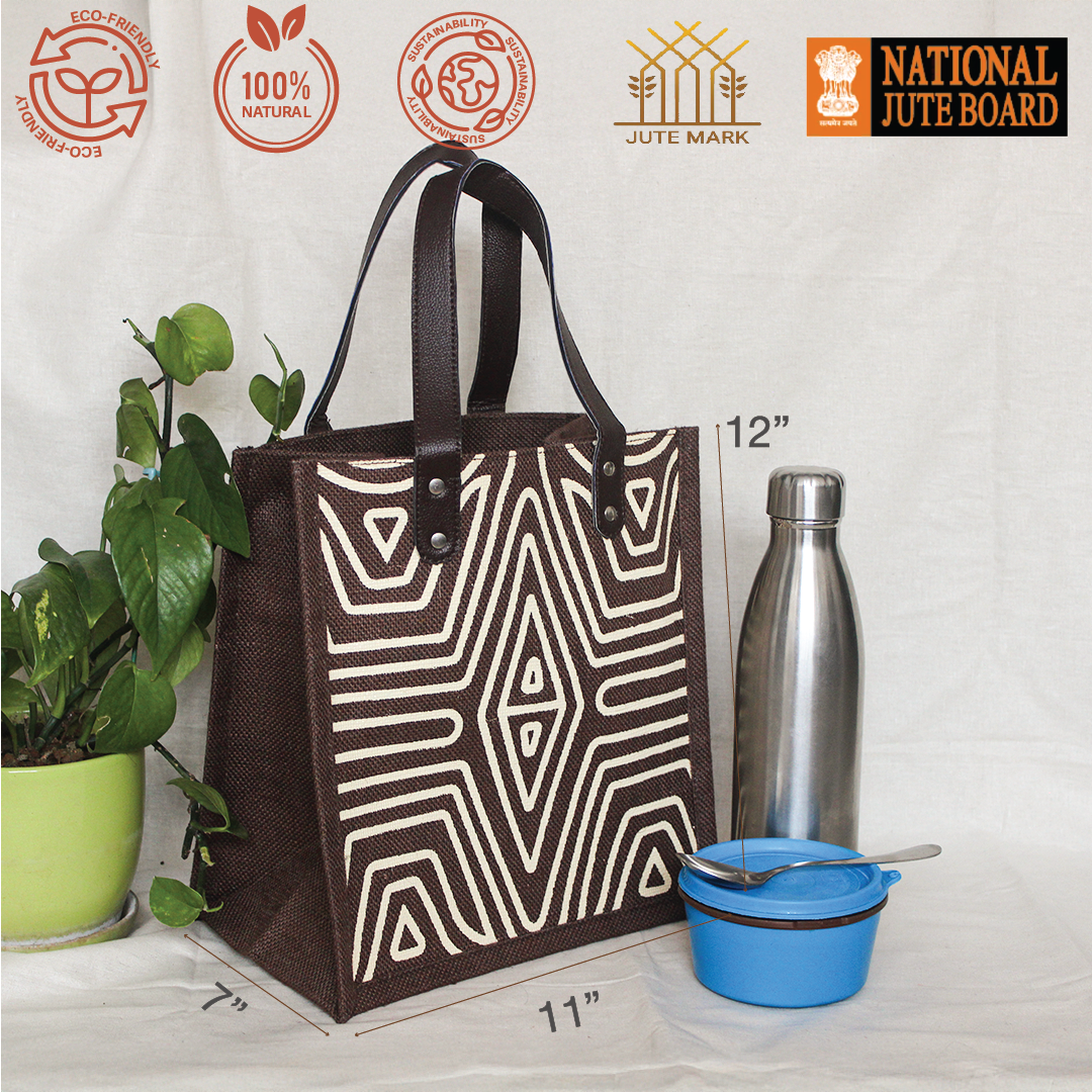 Geometric Lines Jute Lunch bag