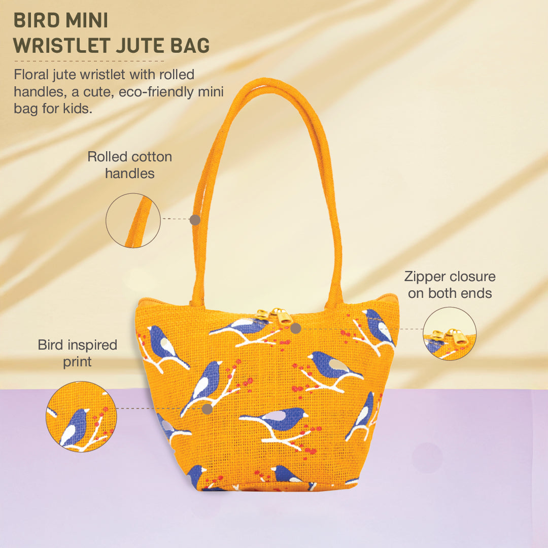Bird print Mini Wristlet jute bag(D-lock)