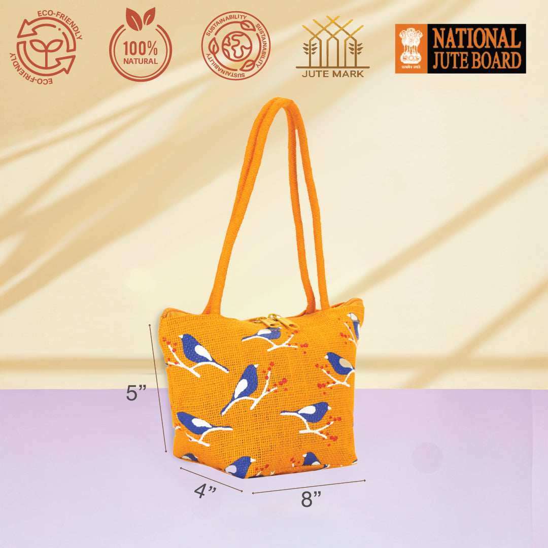 Bird print Mini Wristlet jute bag(D-lock)