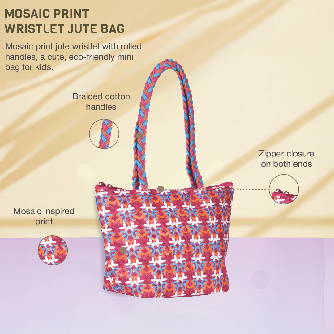 Mosaic Mini Wristlet jute bag Large(D-lock)