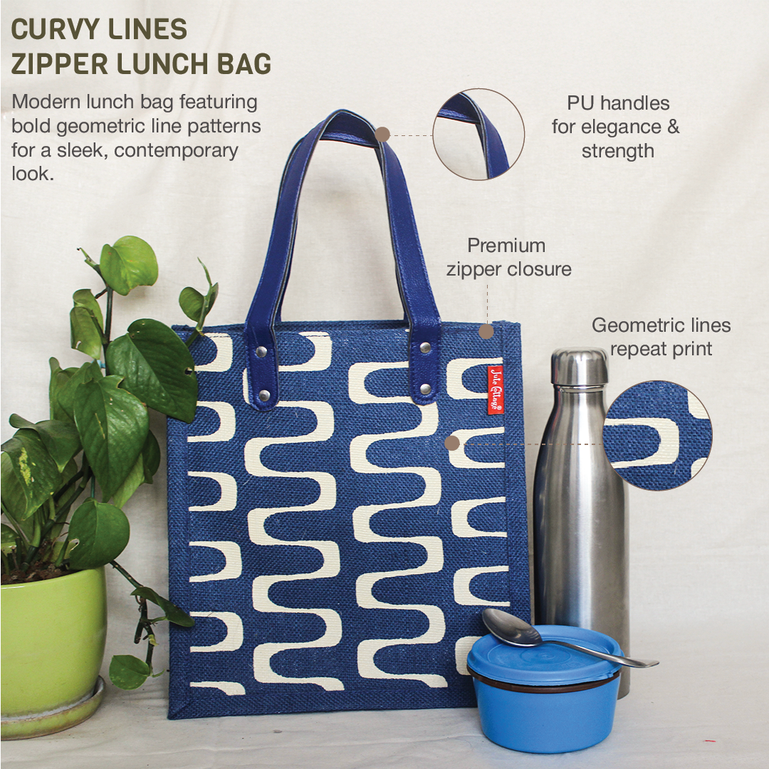 Curvy Lines Jute lunch bag