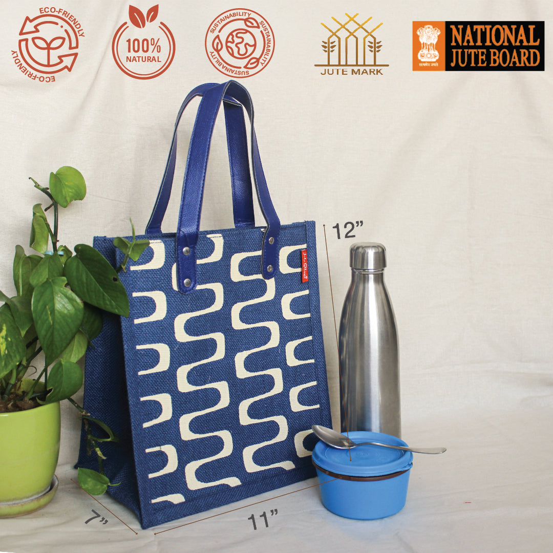 Curvy Lines Jute lunch bag