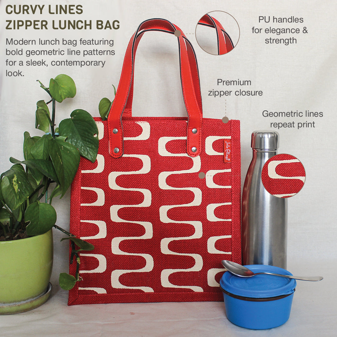 Curvy Lines Jute lunch bag