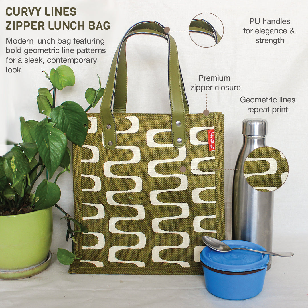 Curvy Lines Jute lunch bag