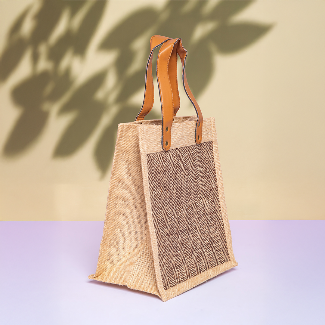 Herringbone Flat Handle Jute Bag