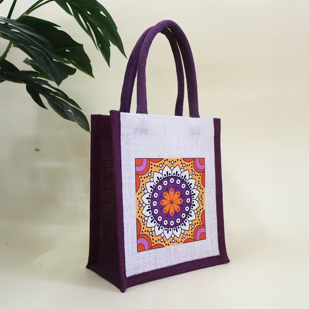 Mandala Jute Gift Bag(Pack of 4)