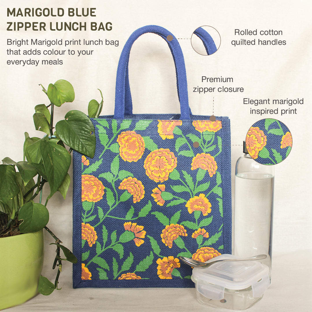 Marigold Blue Zipper Lunch bag