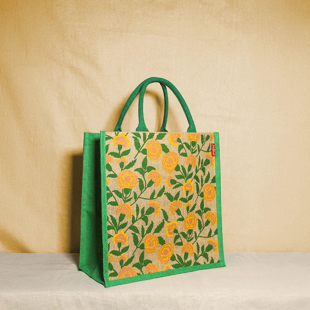 Marigold all over Jute shopping bag