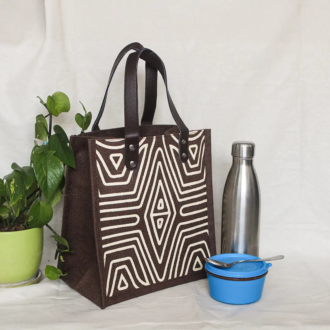 Geometric Lines Jute Lunch bag