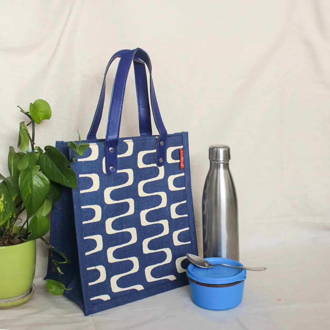 Curvy Lines Jute lunch bag