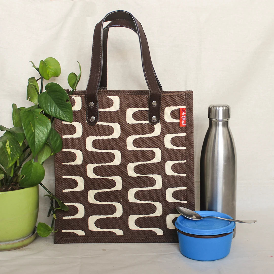 Curvy Lines Jute lunch bag