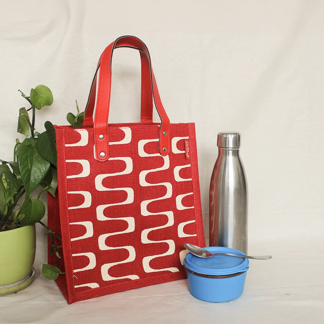 Curvy Lines Jute lunch bag