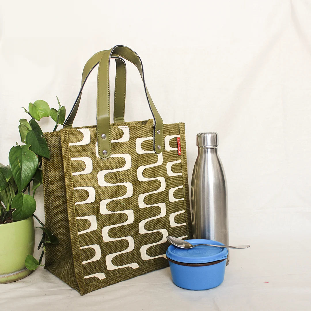 Curvy Lines Jute lunch bag