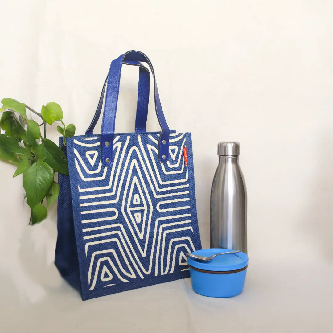 Geometric Lines Jute Lunch bag