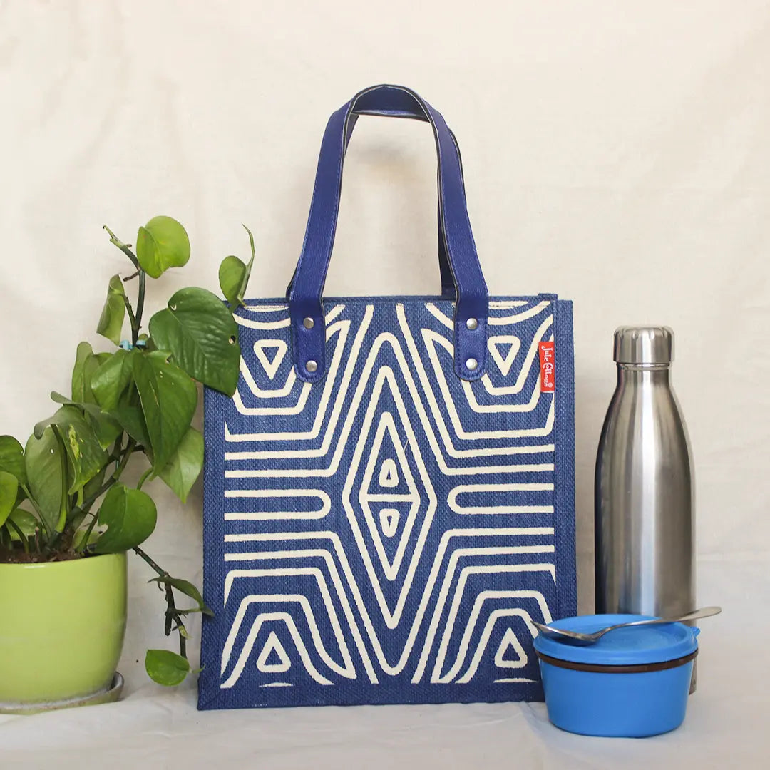 Geometric Lines Jute Lunch bag