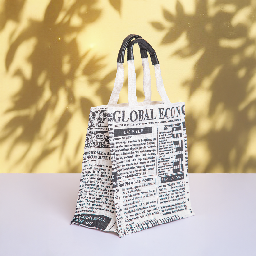 Global Newspaper Print Jute Lunch Bag Small