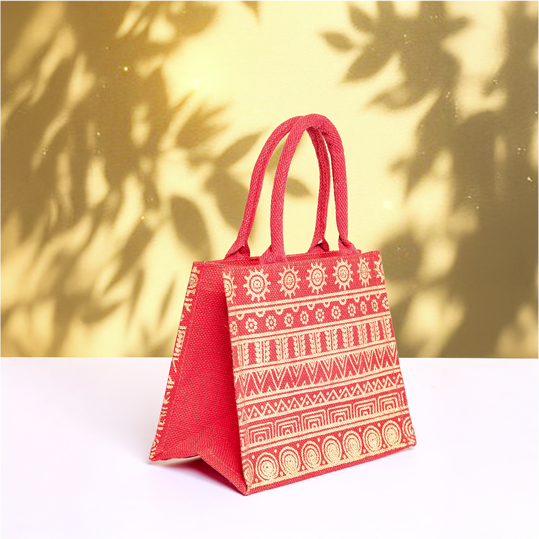 Aztec Print Jute Lunch Bag