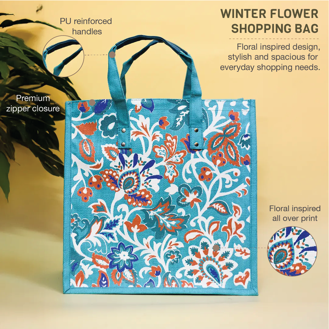 Winter Flower Jute Shopping bag