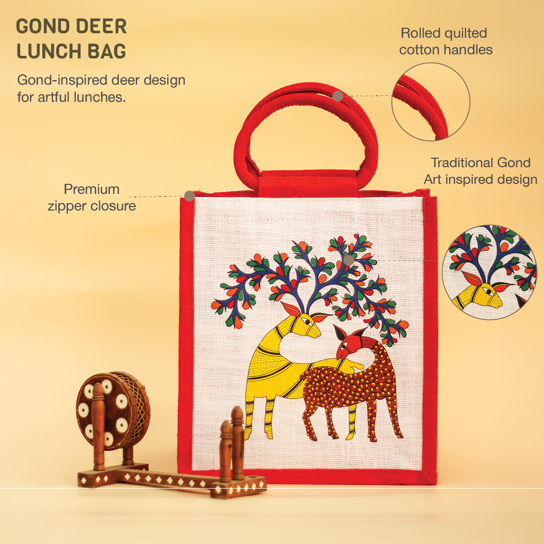 Gond Deer Jute Lunch bag