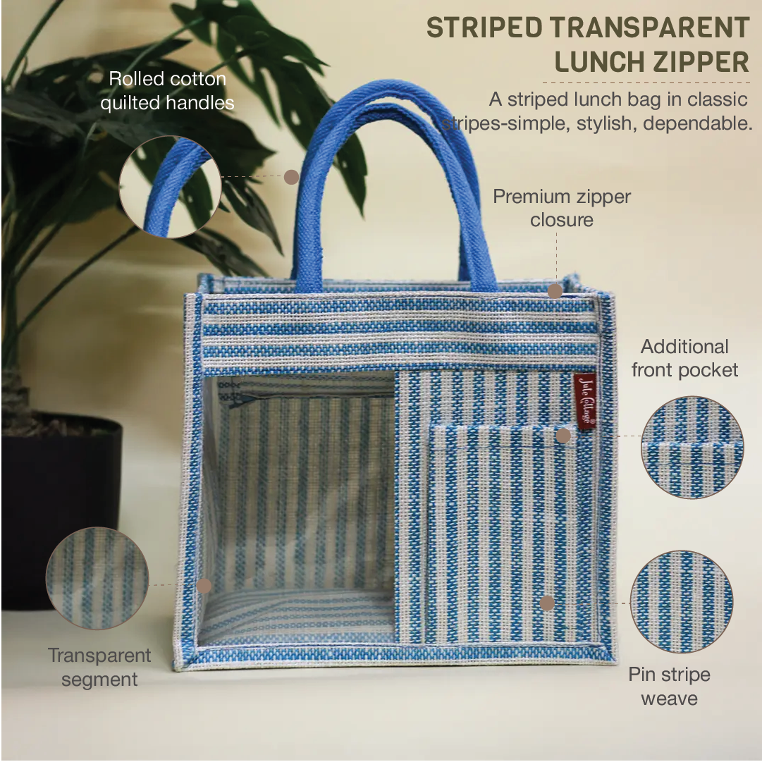 Striped Half-Transparent Zipper Lunch bag