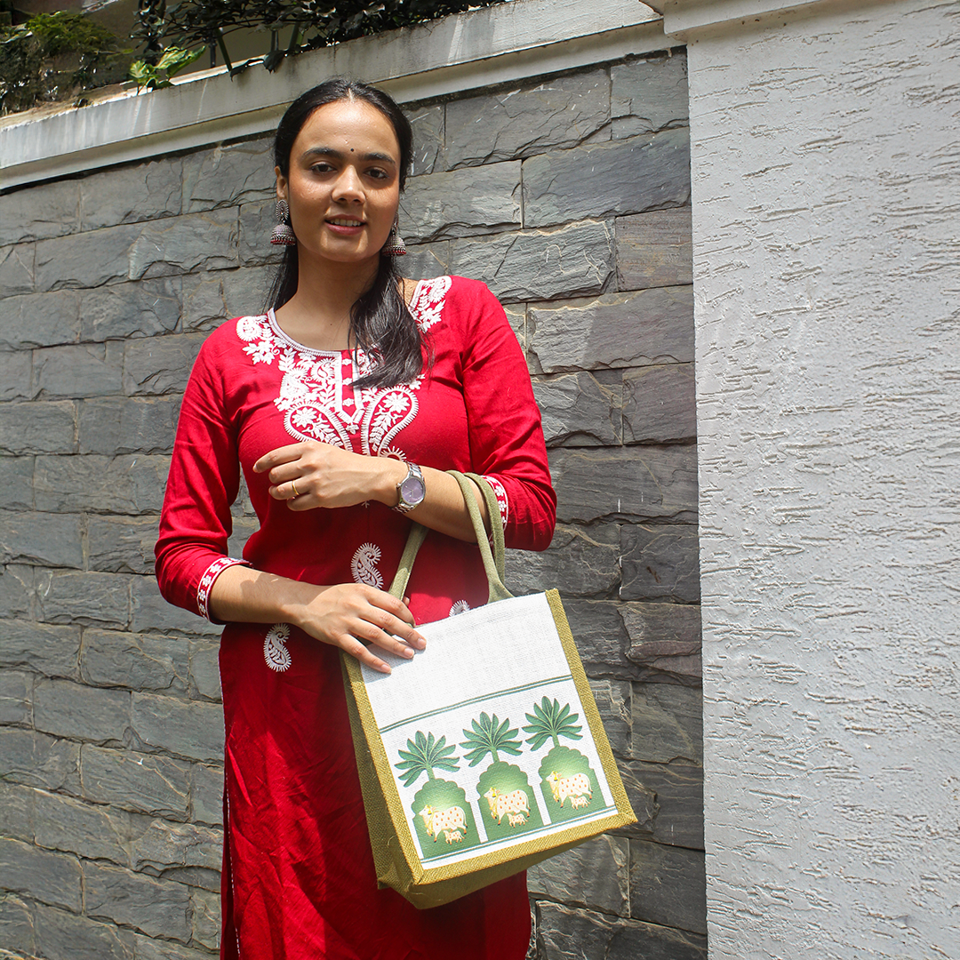 Pichwai Tree Jharokha Jute lunch bag