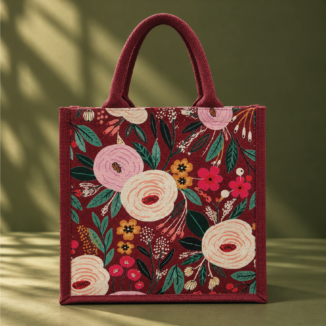 Wildflower Jute Shopping Bag