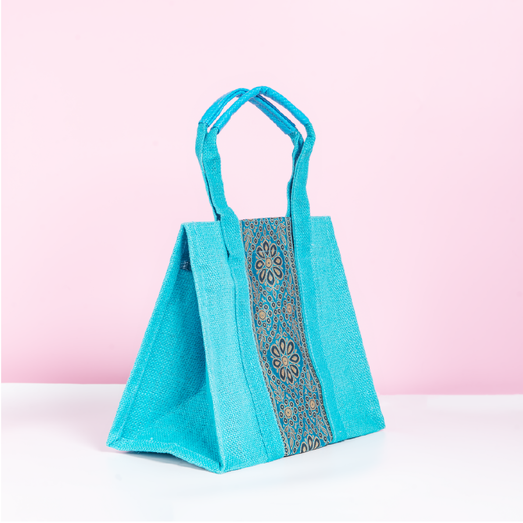 Vertical Lace Jute Lunch Bag with Zipper