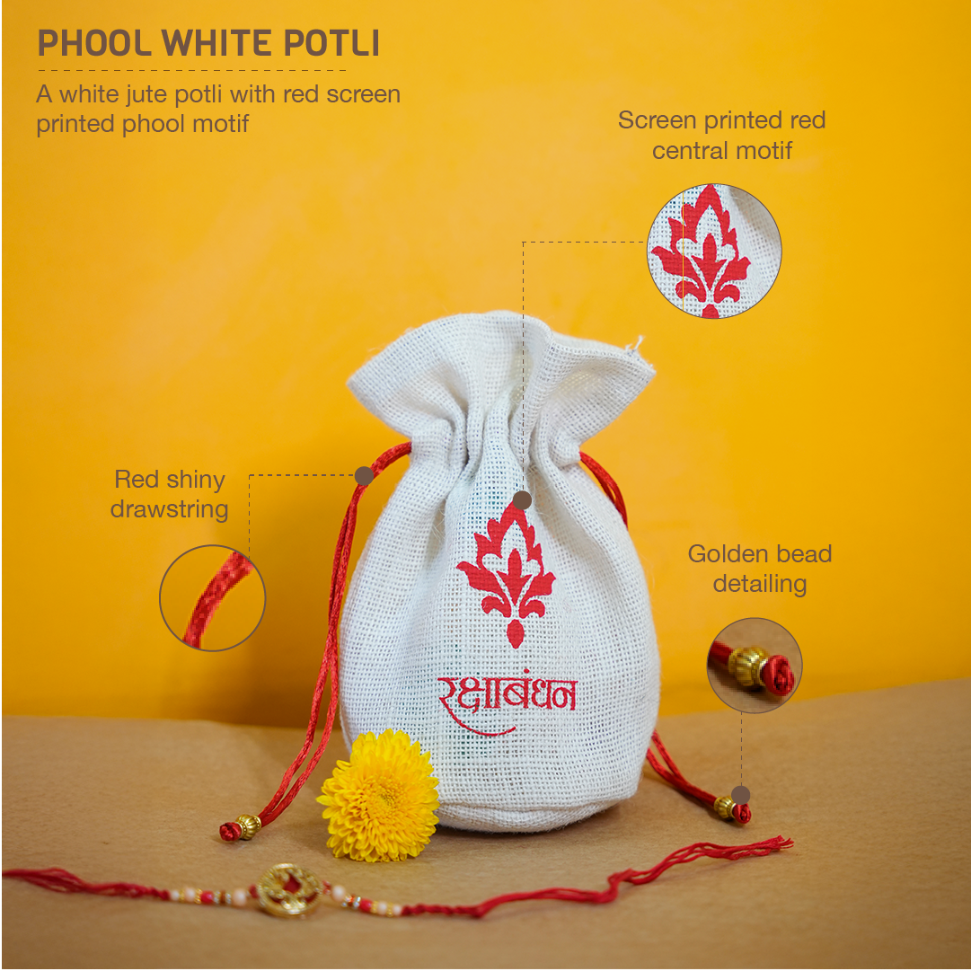 Phool White Potli and Envelope Combo Set