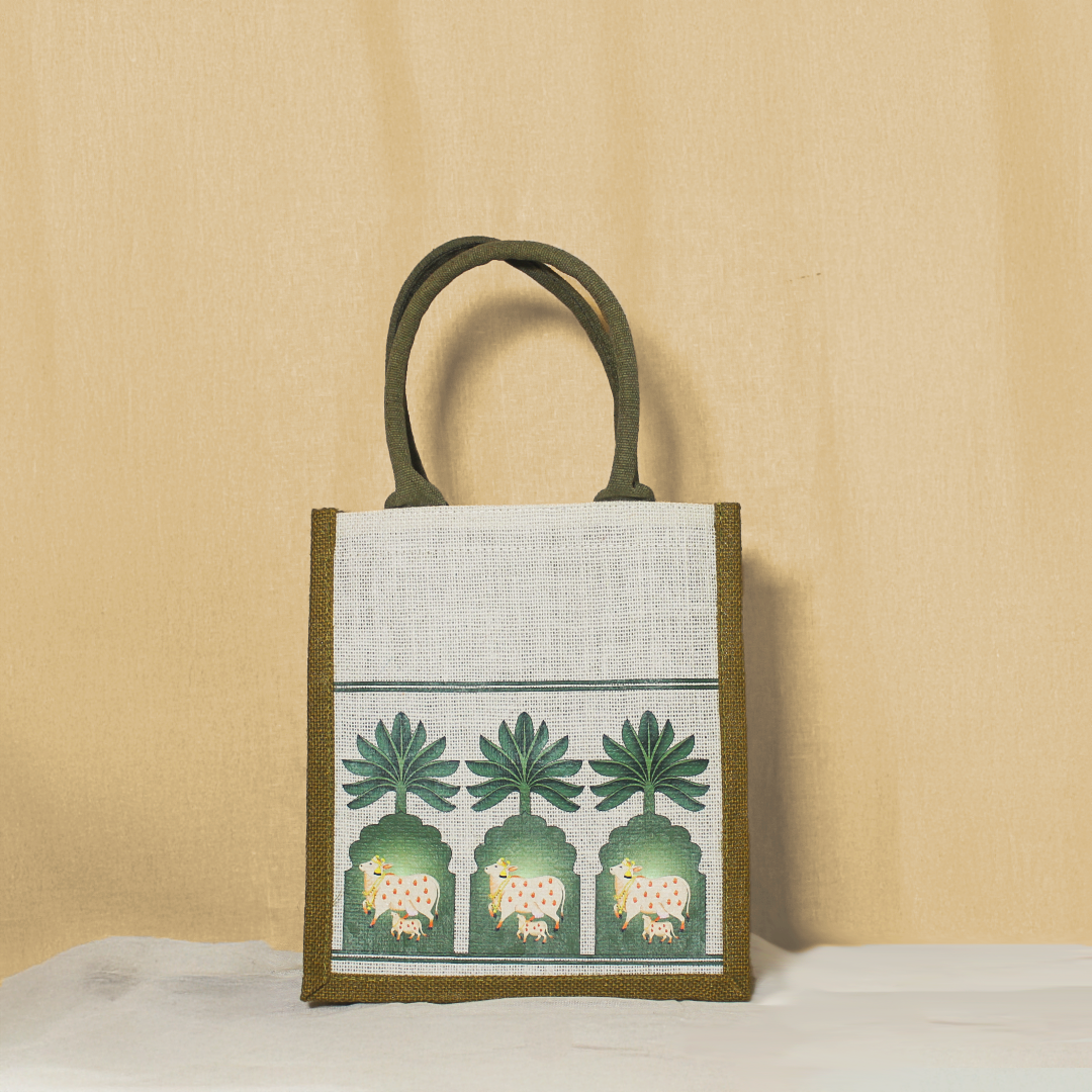 Pichwai Tree Jharokha Jute lunch bag