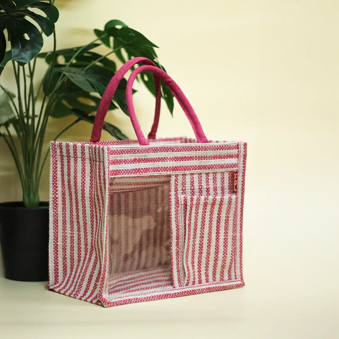Striped Half-Transparent Zipper Lunch bag