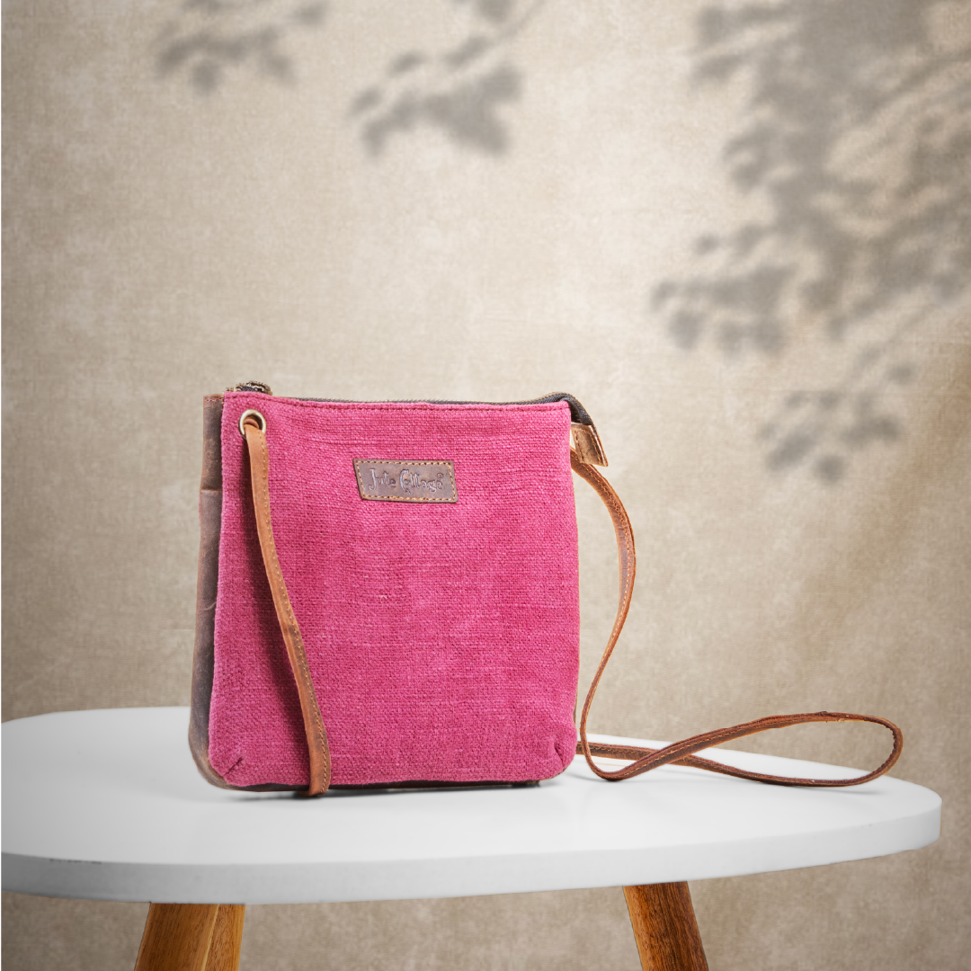 Stonewashed Jute Chini Sling Bag- Maroon
