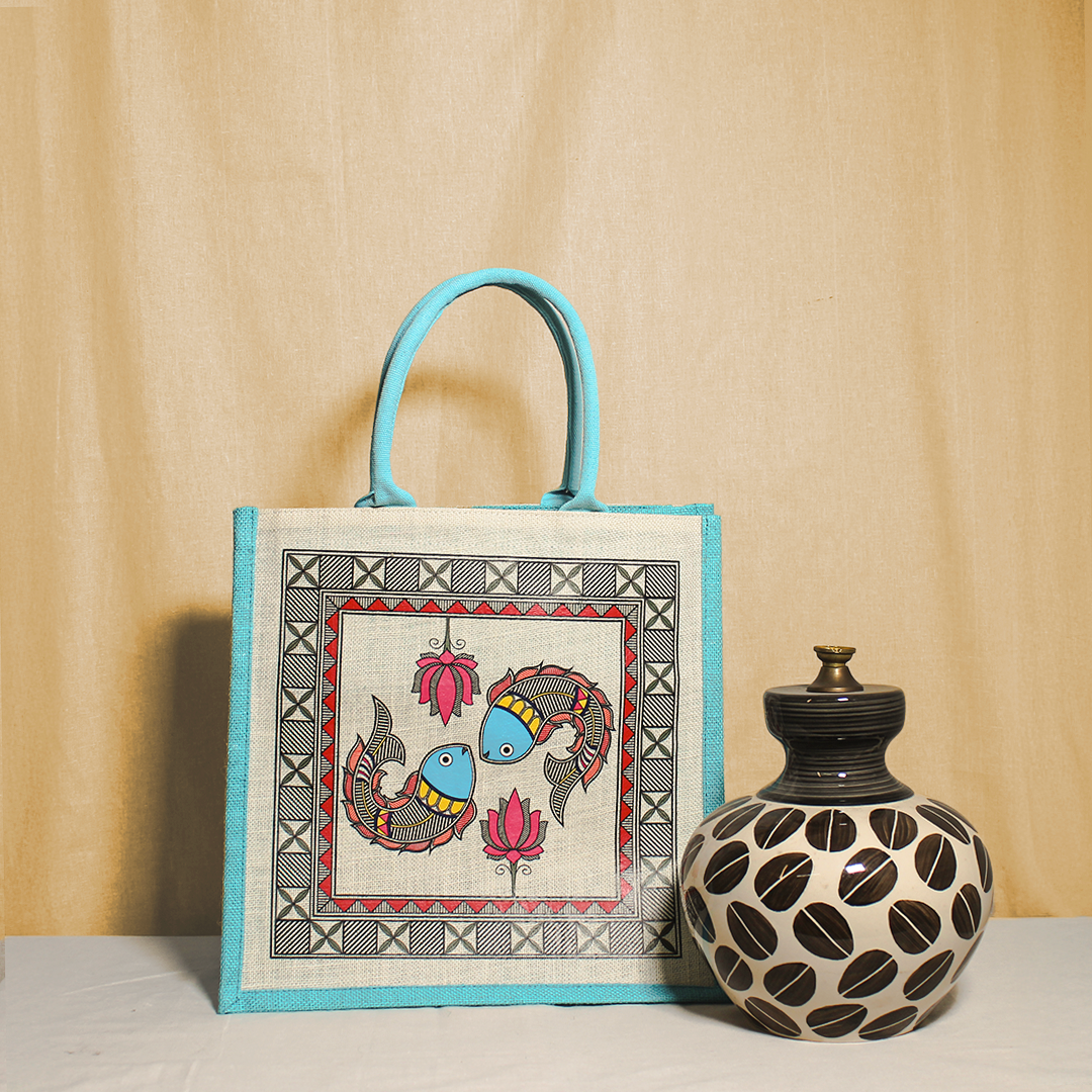 Madhubani fish jute shopping bag