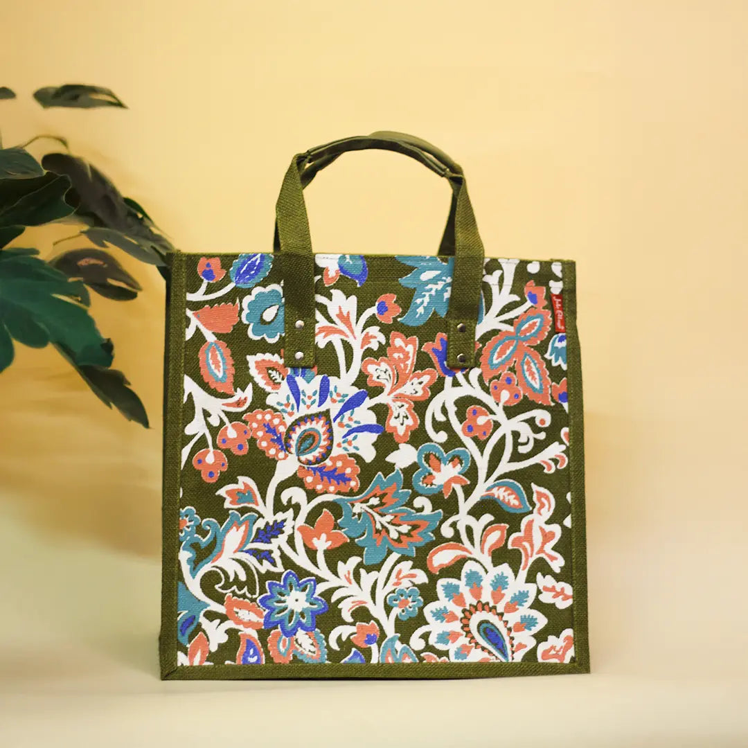 Winter Flower Jute Shopping bag