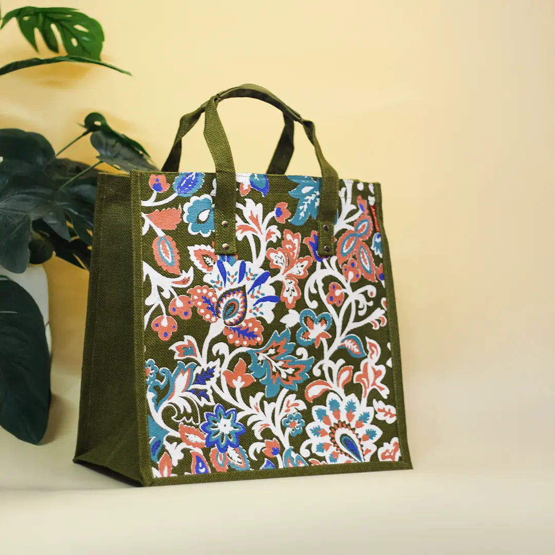 Winter Flower Jute Shopping bag