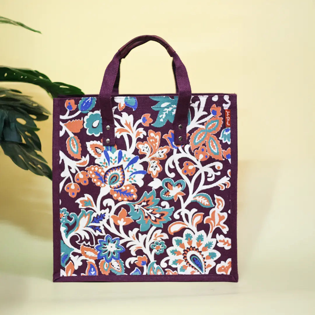 Winter Flower Jute Shopping bag