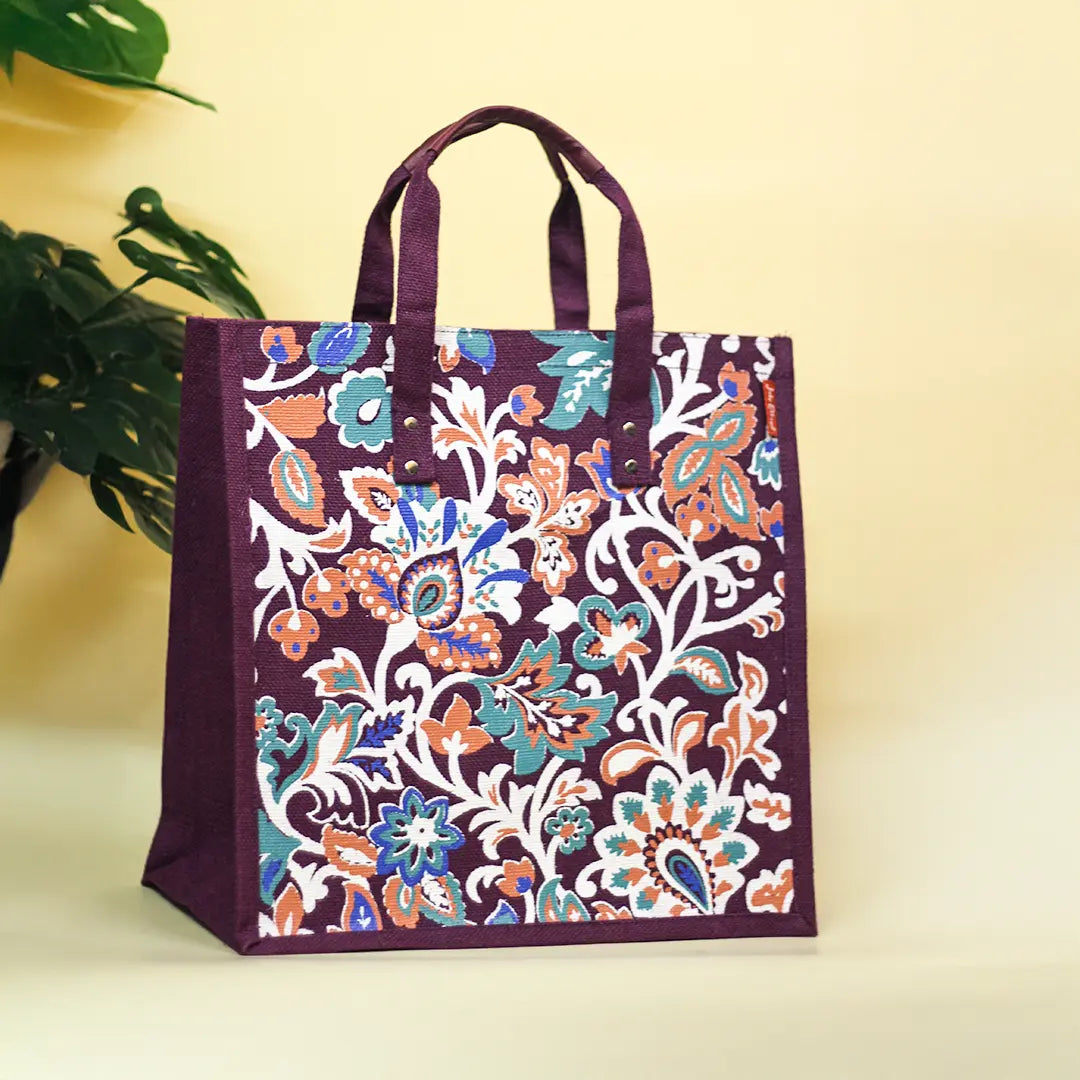 Winter Flower Jute Shopping bag