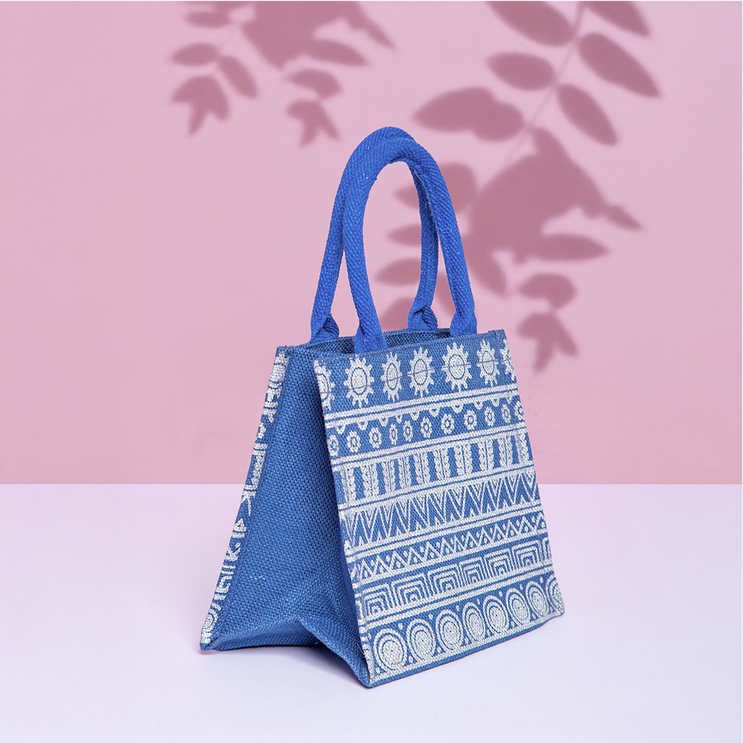 Aztec Print Jute Lunch Bag