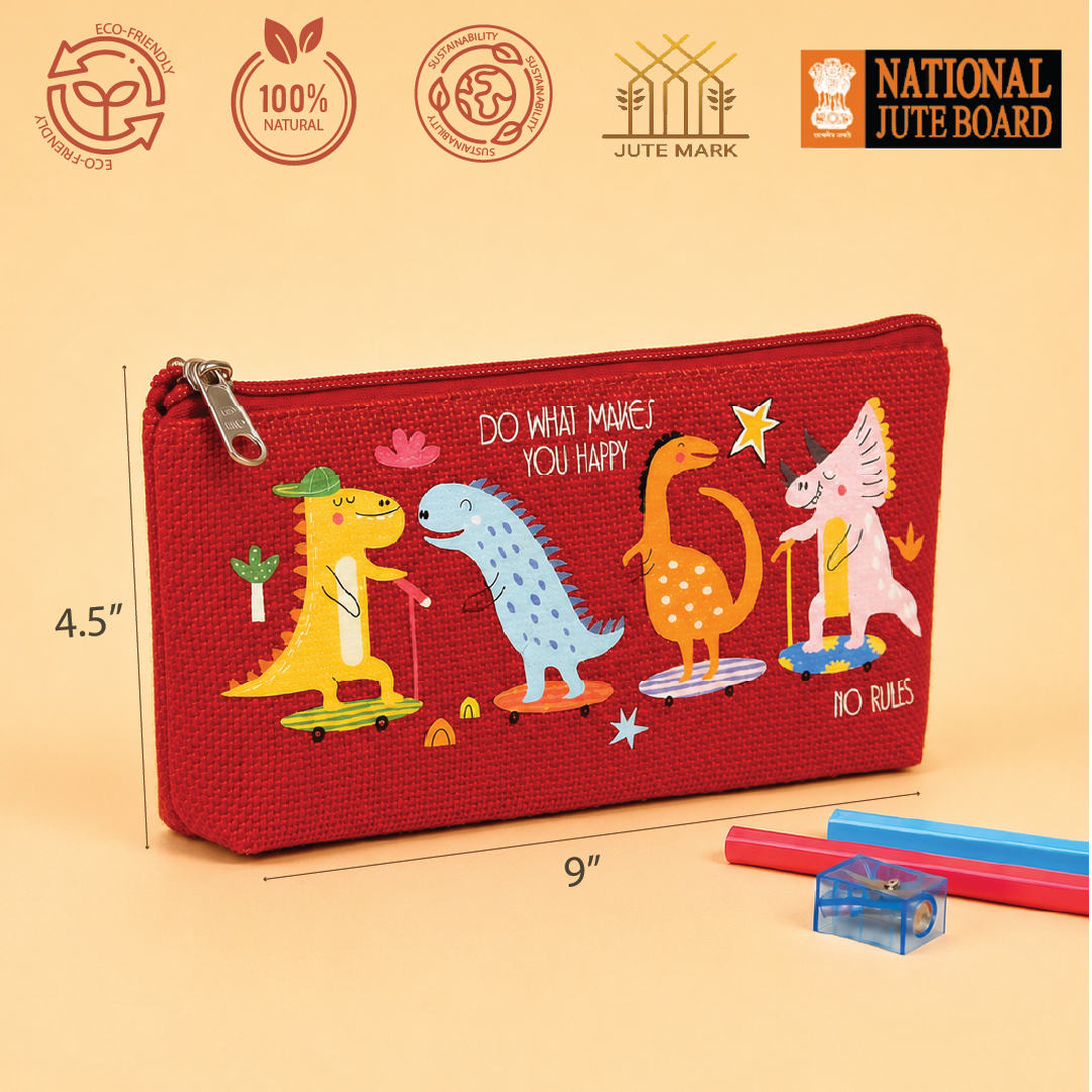 Dinosaur Print Single Zip Jute Pouch
