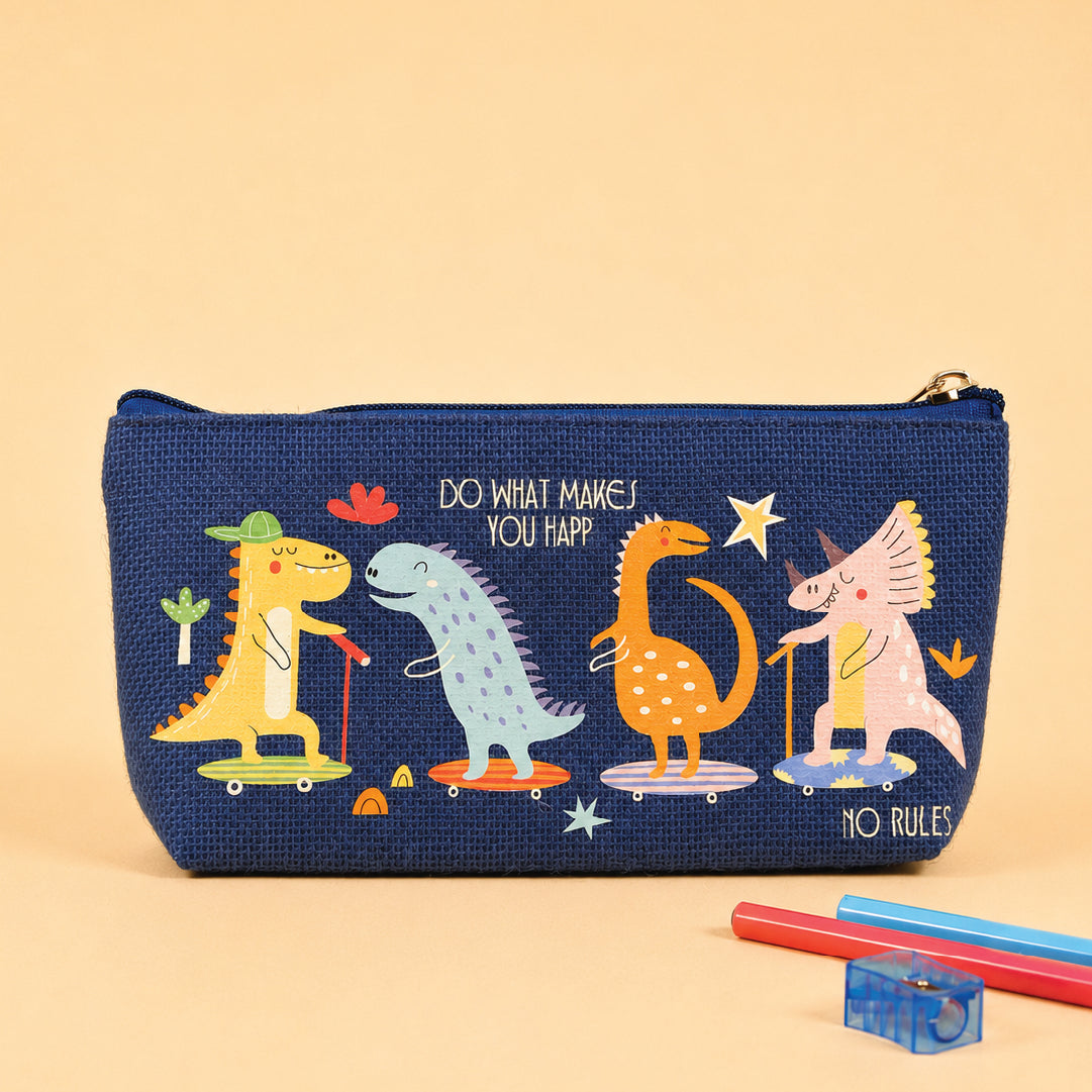 Dinosaur Print Single Zip Jute Pouch