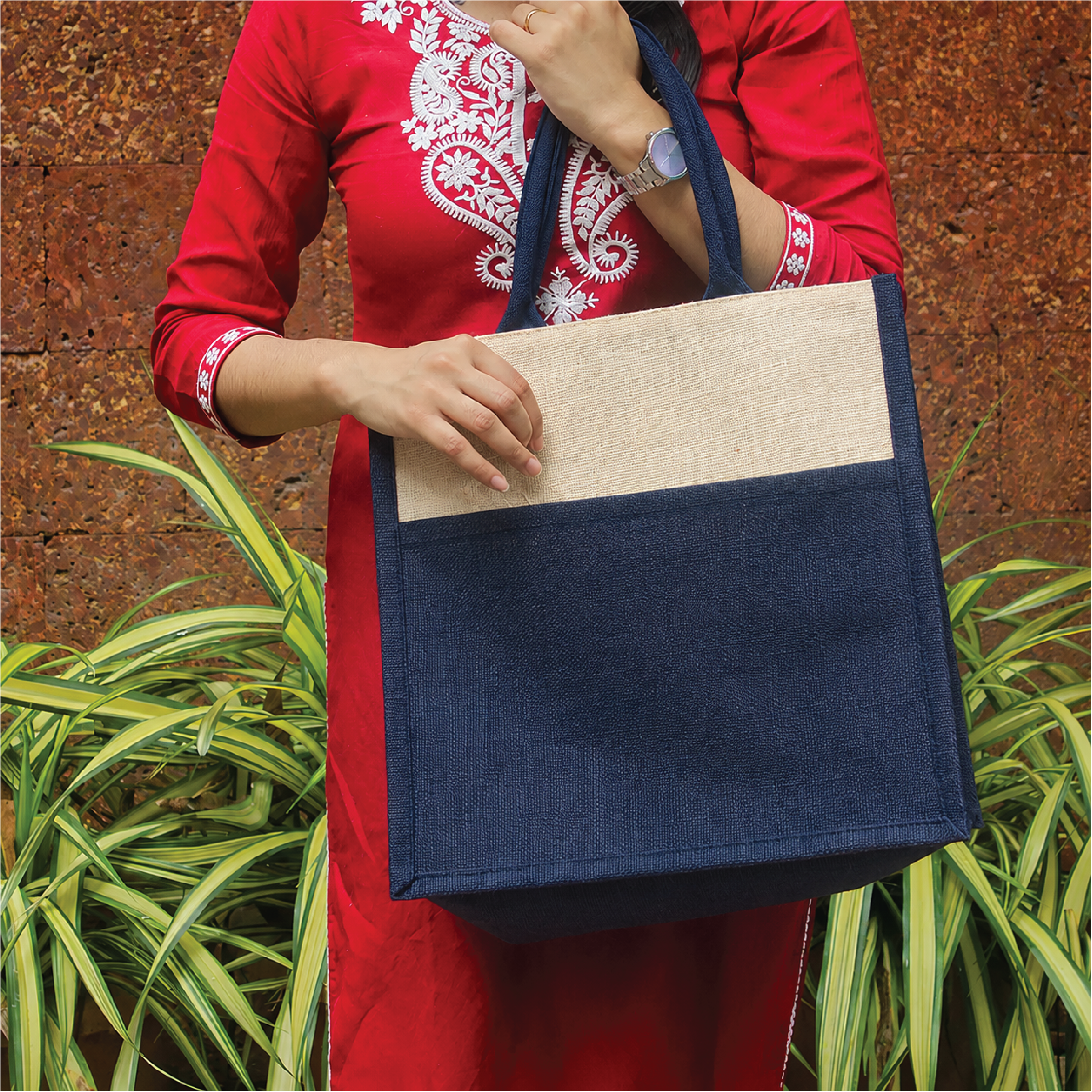 Floral Peacock Jute Shopping Bag