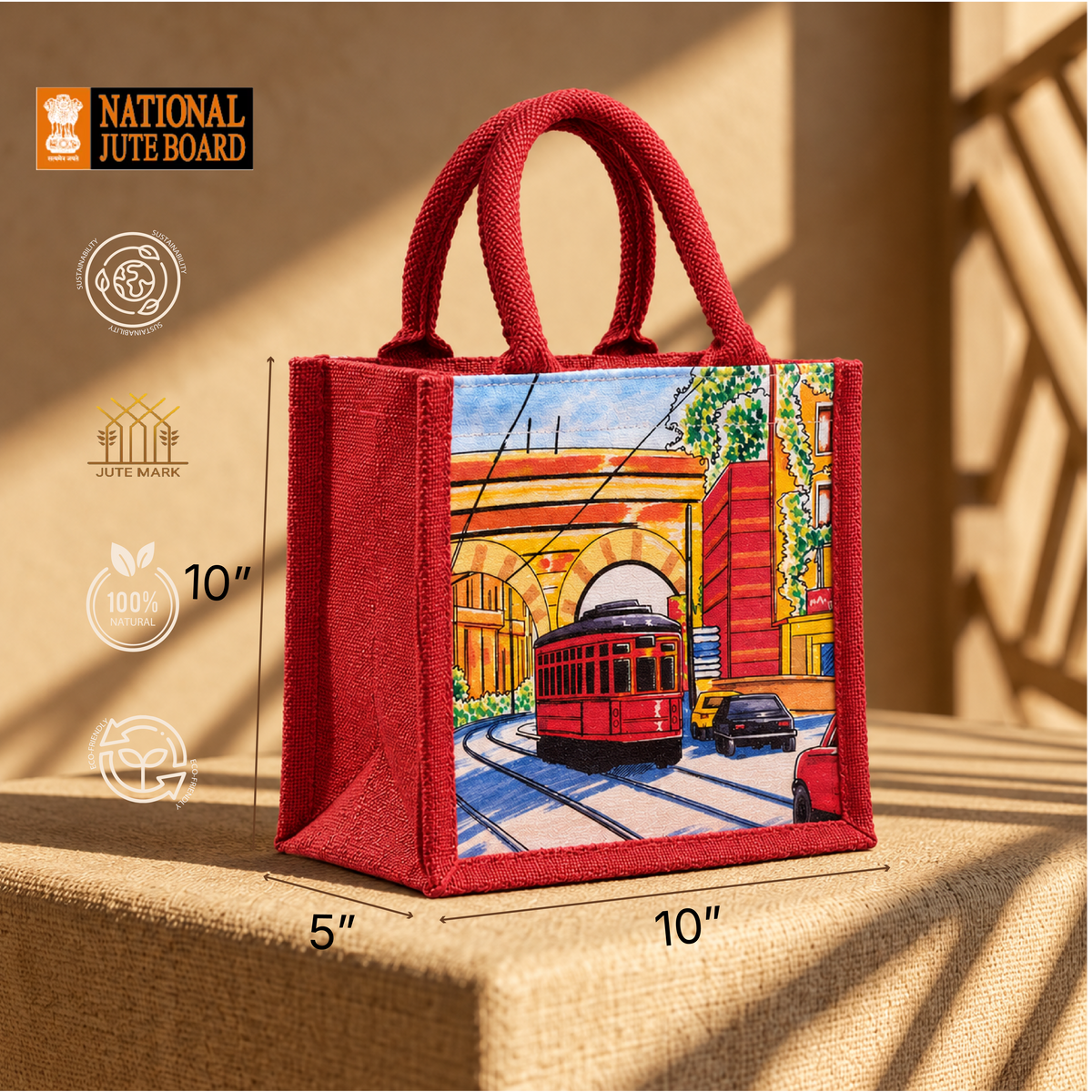 City Tram Jute Lunch Bag