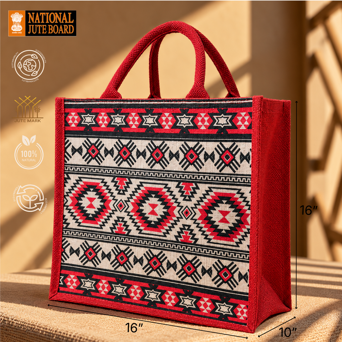 Folk Fusion Zipper Jute Shopping Bag
