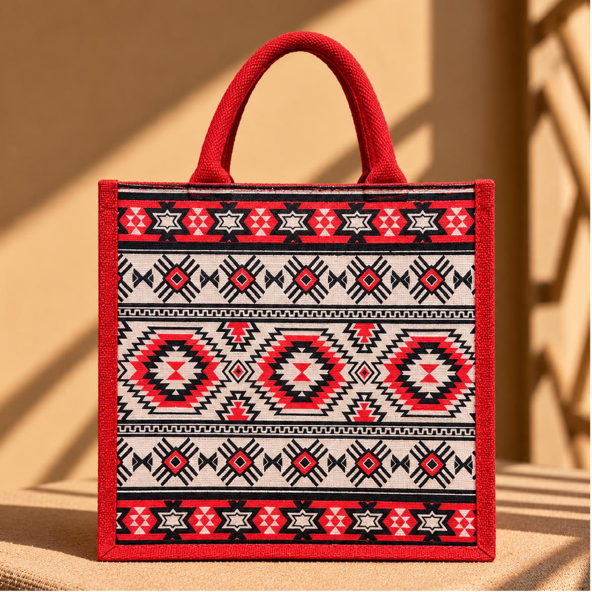 Folk Fusion Zipper Jute Shopping Bag