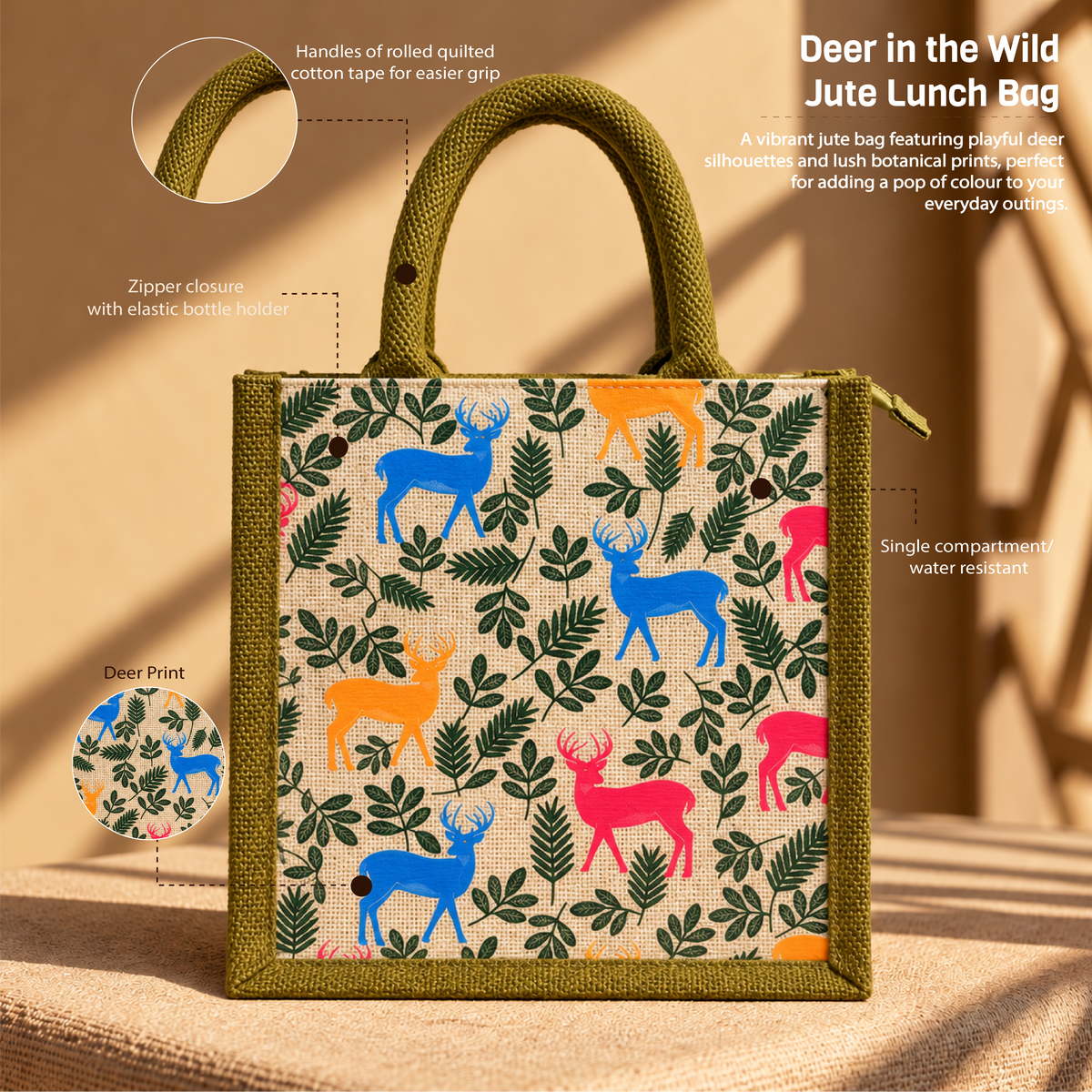Deer in the Wild Jute Lunch Bag