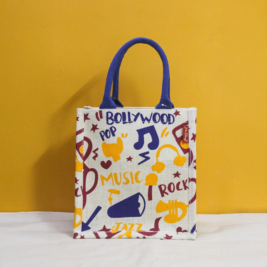 Musical Note print Jute Lunch bag