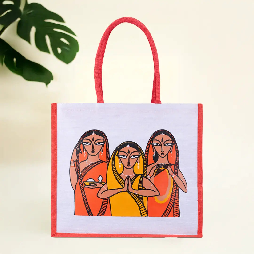 3 Woman Jute Shopping Bag