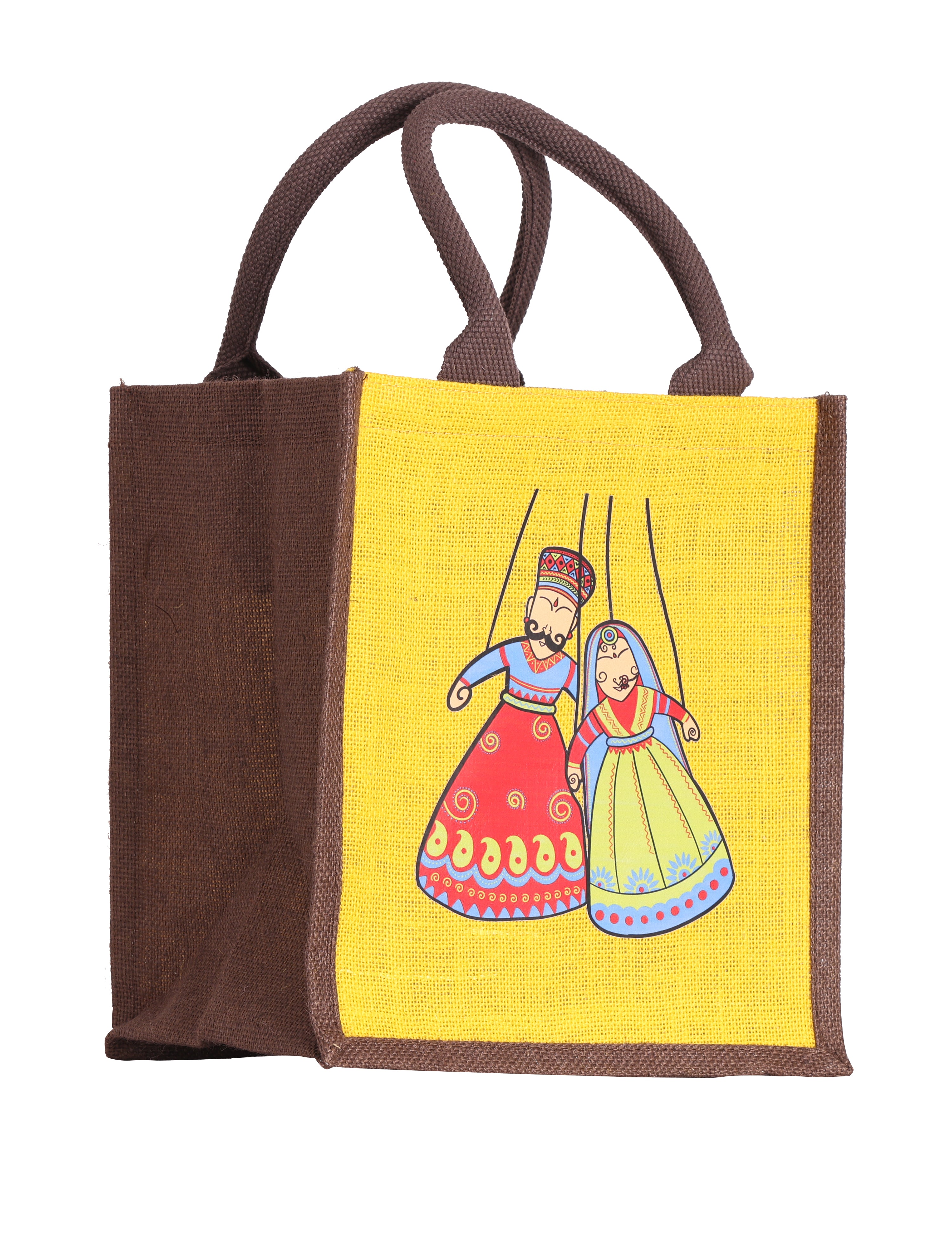 JUTE COTTAGE PUPPET PRINT ZIPPER LUNCH BAG, SUSTAINABLE, ECO-FRIENDLY, 100% GENUINE, STYLISH (NATURAL 11X10X7)