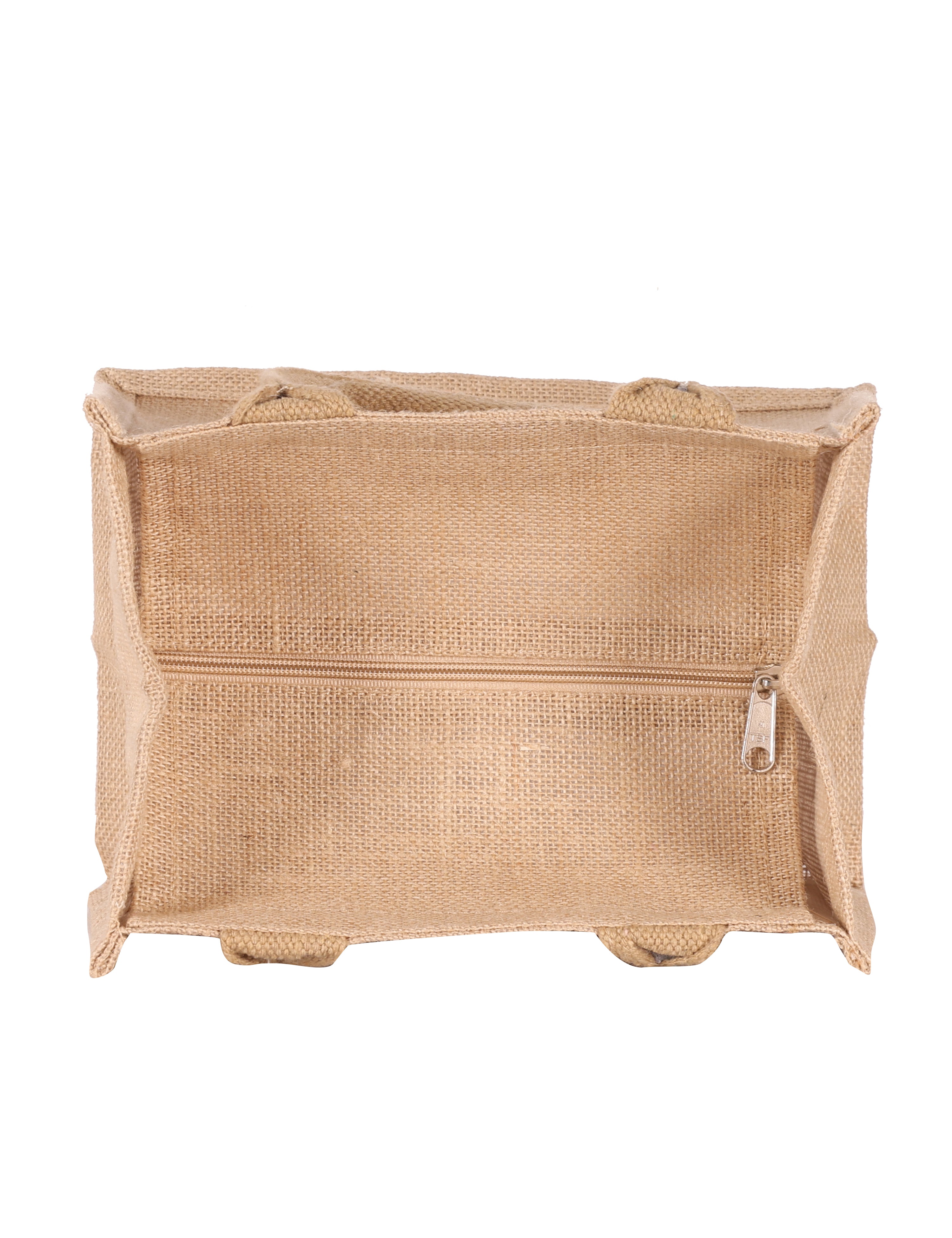 JUTE COTTAGE PUPPET PRINT ZIPPER LUNCH BAG, SUSTAINABLE, ECO-FRIENDLY, 100% GENUINE, STYLISH (NATURAL 11X10X7)