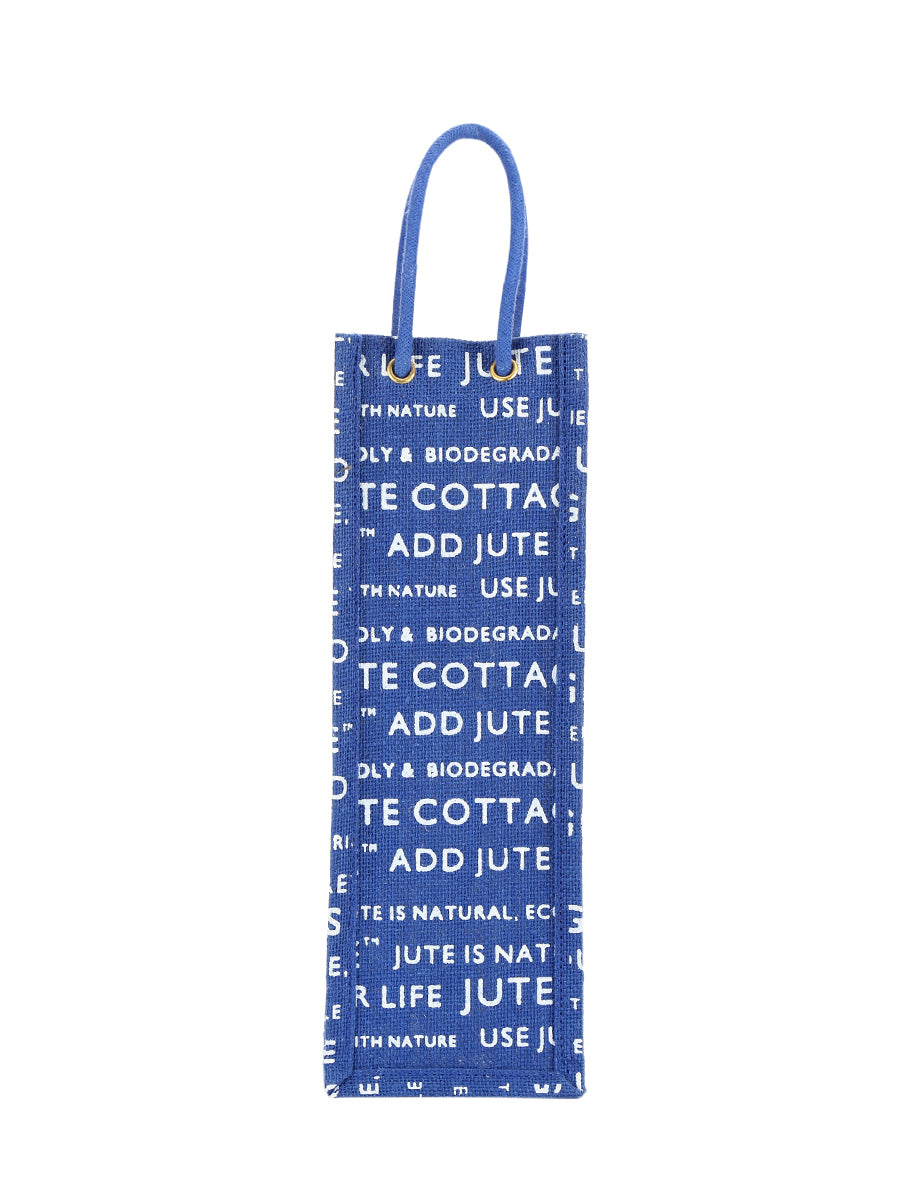 BOTTLE BAG JUTE COTTAGE PRINTED (B-062-BRIGHT BLUE)