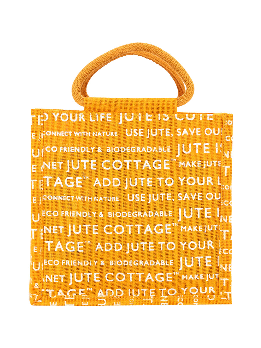 10 X 10 X 7 - JUTE COTTAGE PRINT LUNCH BAG (B-053-YELLOW)